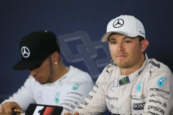 World © Octane Photographic Ltd. Mercedes AMG Petronas F1 W06 Hybrid – Nico Rosberg (1st), Lewis Hamilton (2nd). Sunday 10th May 2015, F1 Spanish GP Formula 1 Post-Race press conference, Circuit de Barcelona-Catalunya, Spain. Digital Ref: 1267LB1D1271