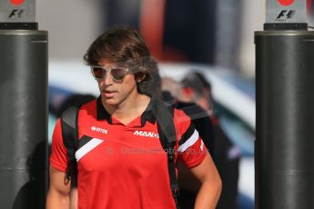 World © Octane Photographic Ltd. Manor Marussia F1 Team – Roberto Merhi. Saturday 9th May 2015, F1 Spanish GP Paddock, Circuit de Barcelona-Catalunya, Spain. Digital Ref: 1260LB1D7487