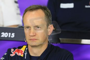 World © Octane Photographic Ltd. Paul Monaghan, Red Bull Racing Chief Engineer. Friday 8th May 2015, F1 Spanish GP. Team Press Conference, Circuit de Barcelona-Catalunya, Spain. Digital Ref: 1254LB7D6748