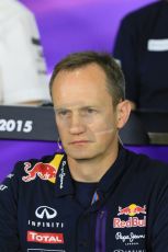 World © Octane Photographic Ltd. Paul Monaghan, Red Bull Racing Chief Engineer. Friday 8th May 2015, F1 Spanish GP. Team Press Conference, Circuit de Barcelona-Catalunya, Spain. Digital Ref: 1254LB7D6761