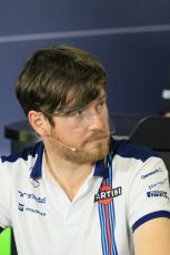 World © Octane Photographic Ltd. Rob Smedley – Williams - Head of Vehicle Performance. Friday 8th May 2015, F1 Spanish GP. Team Press Conference, Circuit de Barcelona-Catalunya, Spain. Digital Ref: 1254LB7D6773