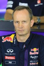 World © Octane Photographic Ltd. Paul Monaghan, Red Bull Racing Chief Engineer. Friday 8th May 2015, F1 Spanish GP. Team Press Conference, Circuit de Barcelona-Catalunya, Spain. Digital Ref: 1254LB7D6800