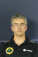 World © Octane Photographic Ltd. Nick Chester – Lotus F1 Team - Technical Director. Friday 8th May 2015, F1 Spanish GP. Team Press Conference, Circuit de Barcelona-Catalunya, Spain. Digital Ref: 1254LB7D6814