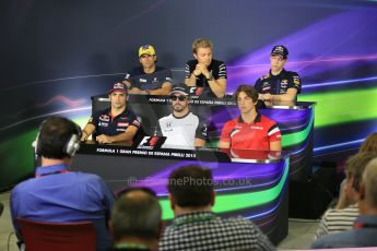 World © Octane Photographic Ltd. Mercedes AMG Petronas – Nico Rosberg, Infiniti Red Bull Racing – Daniil Kvyat, McLaren Honda – Fernando Alonso, Manor Marussia F1 Team – Roberto Merhi, Sauber F1 Team – Felipe Nasr and Scuderia Toro Rosso – Carlos Sainz Jnr. Thursday 7th May 2015, F1 Spanish GP – Driver Press Conference, Circuit de Barcelona-Catalunya, Spain. Digital Ref: 1245LB5D0453