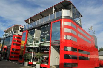 World © Octane Photographic Ltd. Scuderia Ferrari Motorhome. Thursday 7th May 2015, F1 Spanish GP Paddock, Circuit de Barcelona-Catalunya, Spain. Digital Ref: 1244CB1L5789