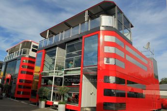 World © Octane Photographic Ltd. Scuderia Ferrari Motorhome. Thursday 7th May 2015, F1 Spanish GP Paddock, Circuit de Barcelona-Catalunya, Spain. Digital Ref: 1244CB1L5789