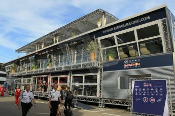 World © Octane Photographic Ltd. Infiniti Red Bull Racing Energy Station. Thursday 7th May 2015, F1 Spanish GP Paddock, Circuit de Barcelona-Catalunya, Spain. Digital Ref: 1244CB1L5791