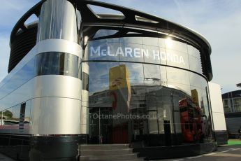 World © Octane Photographic Ltd. McLaren Honda Brand Centre. Thursday 7th May 2015, F1 Spanish GP Paddock, Circuit de Barcelona-Catalunya, Spain. Digital Ref: 1244CB1L5796