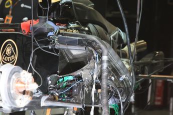 World © Octane Photographic Ltd. Lotus F1 Team E23 Hybrid. Thursday 7th May 2015, F1 Spanish GP Pitlane, Circuit de Barcelona-Catalunya, Spain. Digital Ref: 1244CB7D1326
