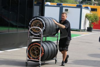 World © Octane Photographic Ltd. Lotus F1 Team wheels and tyres. Thursday 7th May 2015, F1 Spanish GP Paddock, Circuit de Barcelona-Catalunya, Spain. Digital Ref: 1244CB7D1403