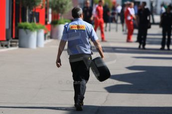 World © Octane Photographic Ltd. Pirelli and mini display tyre. Thursday 7th May 2015, F1 Spanish GP Paddock, Circuit de Barcelona-Catalunya, Spain. Digital Ref: 1244CB7D1501