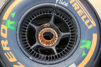 World © Octane Photographic Ltd. McLaren Honda MP4/30 front wheels. Thursday 7th May 2015, F1 Spanish GP Paddock, Circuit de Barcelona-Catalunya, Spain. Digital Ref: 1244CB7D1601