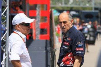 World © Octane Photographic Ltd. Scuderia Toro Rosso – Franz Tost and Peter Winsdor. Thursday 7th May 2015, F1 Spanish GP Paddock, Circuit de Barcelona-Catalunya, Spain. Digital Ref: 1244CB7D1712