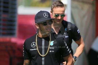 World © Octane Photographic Ltd. Mercedes AMG Petronas F1 W06 Hybrid – Lewis Hamilton. Thursday 7th May 2015, F1 Spanish GP Paddock, Circuit de Barcelona-Catalunya, Spain. Digital Ref: 1244LB1D5492