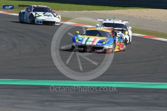 World © Octane Photographic Ltd. FIA World Endurance Championship (WEC), 6 Hours of Nurburgring , Germany - Race, Sunday 30th August 2015. AF Corse – Ferrari F458 Italia GT2 - LMGTE Pro – Davide Rigon and James Calado ahead of Porsche Team Manthey - Porsche 911RSR - LMGTE Pro – Patrick Pilet and Frederick Makowiecki and Richard Lietz and Michael Chistensen. Digital Ref : 1398LB1D6448