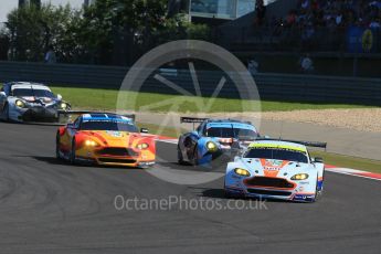 World © Octane Photographic Ltd. FIA World Endurance Championship (WEC), 6 Hours of Nurburgring , Germany - Race, Sunday 30th August 2015. Aston Martin Racing – Aston Martin Vantage V8 - LMGTE Pro – Darren Turner, Stefan Mucke and Jonathan Adam thenFernando Rees, Alex MacDowell and Richie Stanaway and Dempsey-Proton Racing – Porsche 911 RSR - LMGTE Am – Patrick Dempsey, Patrick Long and Marco Seefried. Digital Ref : 1398LB1D6457
