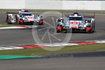 World © Octane Photographic Ltd. FIA World Endurance Championship (WEC), 6 Hours of Nurburgring , Germany - Race, Sunday 30th August 2015. Audi Sport Team Joest- Audi R18 e-tron Quatrro - LMP1 - Oliver Jarvis, Lucas di Grassi and Loic Duval ahead of Andre Lotterer, Benoit Treluyer and Marcel Fassler. Digital Ref : 1398LB1D6869