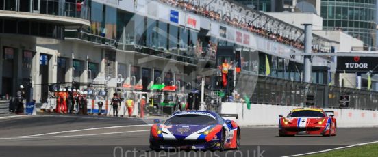 World © Octane Photographic Ltd. FIA World Endurance Championship (WEC), 6 Hours of Nurburgring , Germany - Race, Sunday 30th August 2015. SMP Racing – Ferrari F458 Italia GT2 - LMGTE Am – Viktor Shaitar, Aleksey Basov and Andrea Bertolini and AF Corse - F458 Italia GT2 - LMGTE - LMGTE Am – Francois Perrodo, Emmanuel Collard and Rui Aguas. Digital Ref : 1398LB1D7083