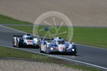 World © Octane Photographic Ltd. FIA World Endurance Championship (WEC), 6 Hours of Nurburgring , Germany - Race, Sunday 30th August 2015. Toyota Racing – Toyota TS040 Hybrid - LMP1 - Anthony Davidson, Sebastien Buemi and Kazuki Nakajima and Audi Sport Team Joest- Audi R18 e-tron Quatrro - LMP1 - Andre Lotterer, Benoit Treluyer and Marcel Fassler. Digital Ref : 1398LB1D7413