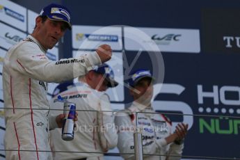 World © Octane Photographic Ltd. FIA World Endurance Championship (WEC), 6 Hours of Nurburgring , Germany - Race podium, Sunday 30th August 2015. Porsche Team – Porsche 919 Hybrid - LMP1 - Timo Bernhard, Mark Webber and Brendon Hartley. Digital Ref : 1399LB5D2211
