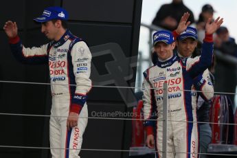 World © Octane Photographic Ltd. FIA World Endurance Championship (WEC), 6 Hours of Silverstone Race - Podium, UK, Sunday 12th April 2015. 3rd Place, Anthony DAVIDSON, Sebastien BUEMI, Kazuki NAKAJIMA. Digital Ref : 1227LB1D9723