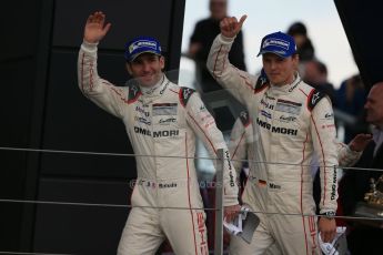 World © Octane Photographic Ltd. FIA World Endurance Championship (WEC), 6 Hours of Silverstone Race - Podium, UK, Sunday 12th April 2015. 2nd Place, Porsche 919 Hybrid - Romain DUMAS, Marc LIEB. Digital Ref : 1227LB1D9736