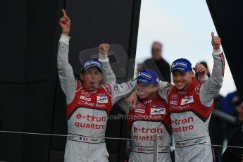 World © Octane Photographic Ltd. FIA World Endurance Championship (WEC), 6 Hours of Silverstone Race - Podium, UK, Sunday 12th April 2015. 1st Place, Audi R18 e-tron quattro - Marcel FASSLER, Andre LOTTERER, Benoit TRELUYER. Digital Ref : 1227LB1D9766