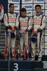 World © Octane Photographic Ltd. FIA World Endurance Championship (WEC), 6 Hours of Silverstone Race - Podium, UK, Sunday 12th April. 3rd Place, Toyota TS040 Hybrid, Anthony DAVIDSON, Sebastien BUEMI, Kazuki NAKAJIMA. Digital Ref : 1227LW1L1981