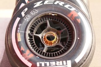 World © Octane Photographic Ltd. McLaren Honda MP4/30 front wheel with Pirelli medium compound tyres. Thursday 19th February 2015, F1 Winter testing, Circuit de Catalunya, Barcelona, Spain, Day 1. Digital Ref: 1187CB7L1622