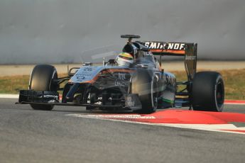 World © Octane Photographic Ltd. Sahara Force India VJM07 – Sergio Perez. Friday 20th February 2015, F1 Winter testing, Circuit de Barcelona Catalunya, Spain, Day 2. Digital Ref :1188CB1L5851