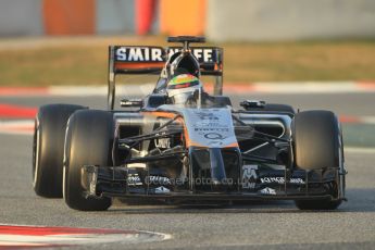 World © Octane Photographic Ltd. Sahara Force India VJM07 – Sergio Perez. Friday 20th February 2015, F1 Winter testing, Circuit de Barcelona Catalunya, Spain, Day 2. Digital Ref :1188CB1L5858