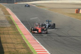 World © Octane Photographic Ltd. Scuderia Ferrari SF15-T – Kimi Raikkonen and Mercedes AMG Petronas F1 W06 Hybrid – Nico Rosberg. Friday 20th February 2015, F1 Winter testing, Circuit de Barcelona Catalunya, Spain, Day 2. Digital Ref : 1188CB1L6321