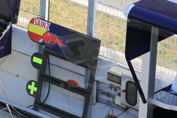 World © Octane Photographic Ltd. Scuderia Toro Rosso STR10 – Carlos Sainz Jnr's pit board. Friday 20th February 2015, F1 Winter testing, Circuit de Barcelona Catalunya, Spain, Day 2. Digital Ref: 1188CB1L6509