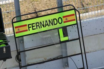 World © Octane Photographic Ltd. McLaren Honda MP4/30 - Fernando Alonso's pit board. Friday 20th February 2015, F1 Winter testing, Circuit de Barcelona Catalunya, Spain, Day 2. Digital Ref: 1188CB1L6512