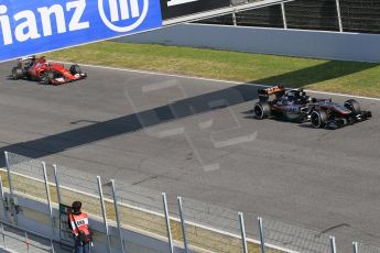 World © Octane Photographic Ltd. Scuderia Ferrari SF15-T – Kimi Raikkonen and Sahara Force India VJM07 – Sergio Perez. Friday 20th February 2015, F1 Winter testing, Circuit de Barcelona Catalunya, Spain, Day 2. Digital Ref: 1188CB1L6578