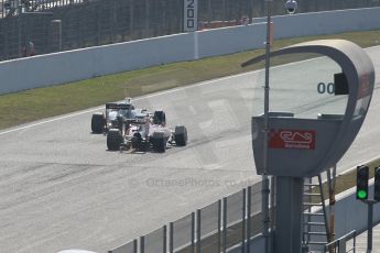 World © Octane Photographic Ltd. Scuderia Ferrari SF15-T – Kimi Raikkonen and Sahara Force India VJM07 – Sergio Perez. Friday 20th February 2015, F1 Winter testing, Circuit de Barcelona Catalunya, Spain, Day 2. Digital Ref: 1188CB1L6586