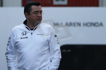 World © Octane Photographic Ltd. McLaren Honda - Eric Boullier. Friday 20th February 2015, F1 Winter testing, Circuit de Barcelona Catalunya, Spain, Day 2. Digital Ref: 1188CB7L1694