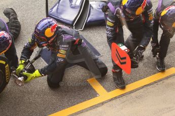 World © Octane Photographic Ltd. Infiniti Red Bull Racing RB11 – Daniel Ricciardo pitstop practice. Friday 20th February 2015, F1 Winter testing, Circuit de Barcelona Catalunya, Spain, Day 2. Digital Ref :1188CB7L5916