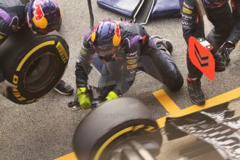 World © Octane Photographic Ltd. Infiniti Red Bull Racing RB11 – Daniel Ricciardo pitstop practice. Friday 20th February 2015, F1 Winter testing, Circuit de Barcelona Catalunya, Spain, Day 2. Digital Ref :1188CB7L5917