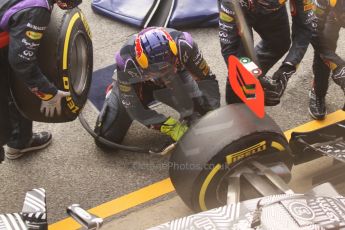 World © Octane Photographic Ltd. Infiniti Red Bull Racing RB11 – Daniel Ricciardo pitstop practice. Friday 20th February 2015, F1 Winter testing, Circuit de Barcelona Catalunya, Spain, Day 2. Digital Ref :1188CB7L5919