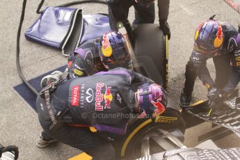 World © Octane Photographic Ltd. Infiniti Red Bull Racing RB11 – Daniel Ricciardo pitstop practice. Friday 20th February 2015, F1 Winter testing, Circuit de Barcelona Catalunya, Spain, Day 2. Digital Ref :1188CB7L5926