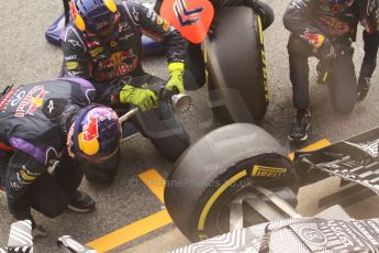 World © Octane Photographic Ltd. Infiniti Red Bull Racing RB11 – Daniel Ricciardo pitstop practice. Friday 20th February 2015, F1 Winter testing, Circuit de Barcelona Catalunya, Spain, Day 2. Digital Ref :1188CB7L5932