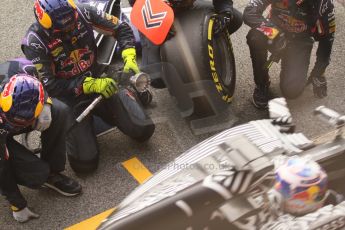 World © Octane Photographic Ltd. Infiniti Red Bull Racing RB11 – Daniel Ricciardo pitstop practice. Friday 20th February 2015, F1 Winter testing, Circuit de Barcelona Catalunya, Spain, Day 2. Digital Ref :1188CB7L5937