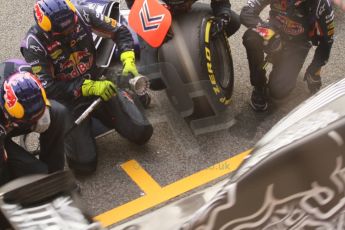 World © Octane Photographic Ltd. Infiniti Red Bull Racing RB11 – Daniel Ricciardo pitstop practice. Friday 20th February 2015, F1 Winter testing, Circuit de Barcelona Catalunya, Spain, Day 2. Digital Ref :1188CB7L5938