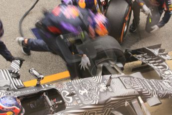 World © Octane Photographic Ltd. Infiniti Red Bull Racing RB11 – Daniil Kvyat practice pitstop. Saturday 21st February 2015, F1 Winter testing, Circuit de Barcelona Catalunya, Spain, Day 3. Digital Ref : 1190CB1L7394