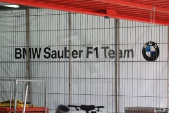 World © Octane Photographic Ltd. Sauber F1 Team - re-using an old BMW era garage backdrop. Saturday 21st February 2015, F1 Winter testing, Circuit de Barcelona Catalunya, Spain, Day 3. Digital Ref : 1190CB1L8060