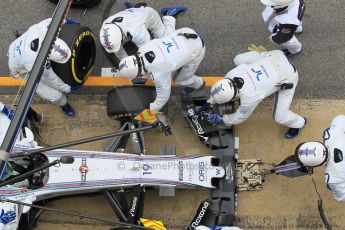 World © Octane Photographic Ltd. Williams Martini Racing FW37 – Felipe Massa practice pitstop. Saturday 21st February 2015, F1 Winter testing, Circuit de Barcelona Catalunya, Spain, Day 3. Digital Ref: 1190CB1L8094