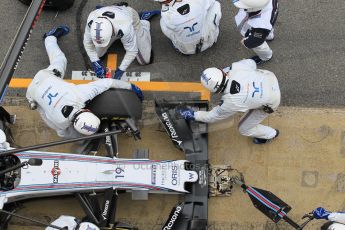 World © Octane Photographic Ltd. Williams Martini Racing FW37 – Felipe Massa practice pitstop. Saturday 21st February 2015, F1 Winter testing, Circuit de Barcelona Catalunya, Spain, Day 3. Digital Ref: 1190CB1L8105