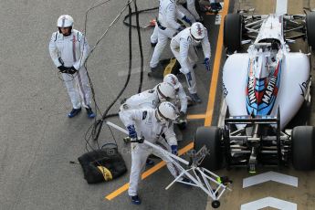 World © Octane Photographic Ltd. Williams Martini Racing FW37 – Valtteri Bottas practice pitstop Saturday 21st February 2015, F1 Winter testing, Circuit de Barcelona Catalunya, Spain, Day 3. Digital Ref: 1190CB1L8559
