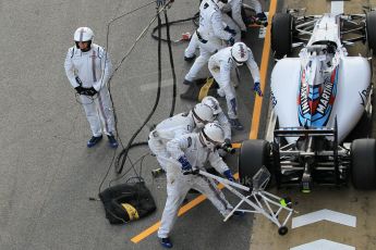 World © Octane Photographic Ltd. Williams Martini Racing FW37 – Valtteri Bottas practice pitstop Saturday 21st February 2015, F1 Winter testing, Circuit de Barcelona Catalunya, Spain, Day 3. Digital Ref: 1190CB1L8560